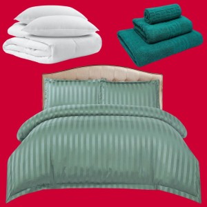 Pachetul Hotel EXPERIENCE: Lenjerie Pat Dublu, 4 piese din Damasc Finetat + Pilota 200x230cm + 2 Perne 50x70cm + 3 Prosoape din Bumbac, AT-108