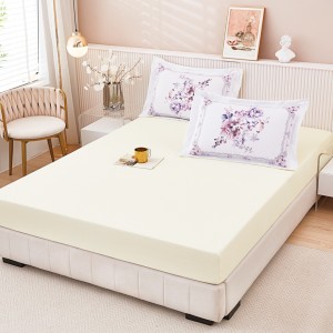 Cearsaf cu elastic, FINET, 160x200cm, UNI + 2 fete de perne 50x70cm, cu Model Floral, Crem