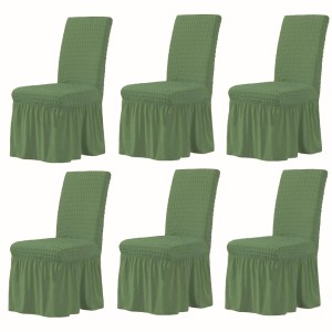 Set 6 Huse Elastice si Creponate Cu Volanase pentru Scaune, verde Set 6 Huse Elastice si Creponate Cu Volanase pentru Scaune, verde
