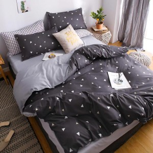 Lenjerie pat dublu cu doua feţe, bumbac satinat, 4 piese,  Gri, forme geometrice