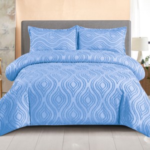 Lenjerie de Pat Premium, Bumbac Finet, Smocuri Brodate, 4 Piese, cu ELASTIC, Nesifonabilă și Durabilă, Eliana, Bleu