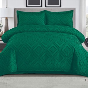 Lenjerie de Pat Premium, Bumbac Finet, Smocuri Brodate, 4 Piese, Nesifonabilă și Durabilă, Geometry, Verde Smarald