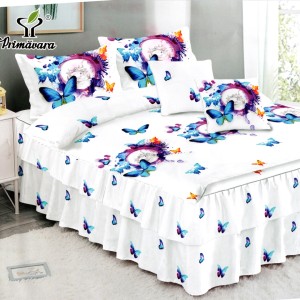 Lenjerie Premium Pat Dublu  FINET, 6 Piese – Volănașe Sofisticate, Fixare Perfectă cu Elastic, Alb, Bleu, Mov, Fluturi