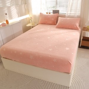 Cearșaf Cocolino cu Elastic „Ploaie de Stele” – Ultra-Moale, Pufos și Călduros, 180x200 cm + 2 Fețe de Pernă 50x70 cm, Somon