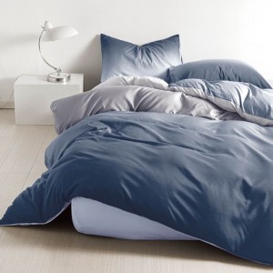 Lenjerie pat 1 PERSOANA,  FINET, 4 piese, cu ELASTIC, Albastru Petrol, degrade