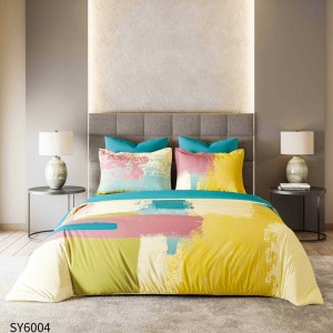 Lenjerie pat dublu,  FINET, Imprimeu Digital, cu ELASTIC, Galben, Bleu, Roz, Model Clasic