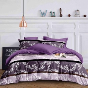 Lenjerie Pat Dublu,  FINET, 6 piese, Mov, flori