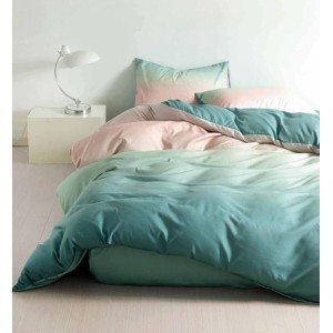 Lenjerie pat dublu, bumbac satinat, cu doua feţe, 4 piese,  Roz, Verde, Degrade