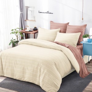 Lenjerie Pat Dublu, FINET, 6 piese, Bej, Maro, Dungi, Linii