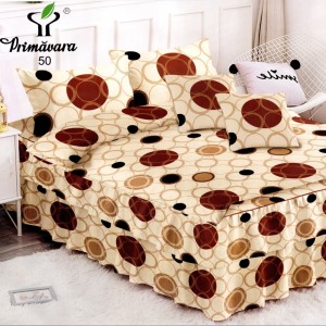 Lenjerie Premium Pat Dublu  FINET, 6 Piese – Volănașe Sofisticate, Fixare Perfectă cu Elastic, Crem, Maro, Buline si Cercuri