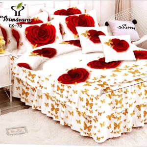 Lenjerie Premium Pat Dublu  FINET, 6 Piese – Volănașe Sofisticate, Fixare Perfectă cu Elastic, Alb, Roșu, Trandafiri, Fluturi