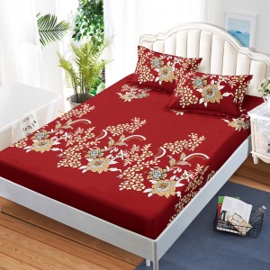 Cearsaf cu elastic, Bumbac FINET, 160x200cm, 2 fete de perne 50x70cm, Visiniu, Model Elegant