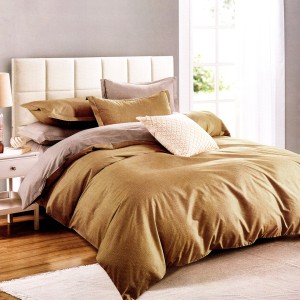 Lenjerie pat dublu, bumbac satinat, cu doua feţe, 4 piese,  Bej, Gri, Uni Bicolor