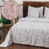 Cuvertură Pat Dublu, Bumbac cu In, Model Brodat Direct în Tesătură, 230x250 cm, 2 fete de perna 52x72cm, 2 fete de perna 46x46cm, Alb, Pudra, Crengute [2]