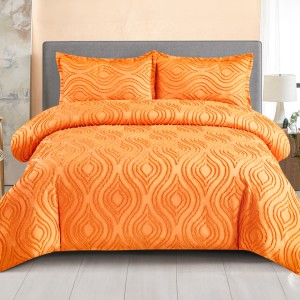 Lenjerie de Pat Premium, Bumbac Finet, Smocuri Brodate, 4 Piese, cu ELASTIC, Nesifonabilă și Durabilă, Eliana, Portocaliu