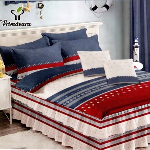 Lenjerie Premium Pat Dublu  FINET, 6 Piese – Volănașe Sofisticate, Fixare Perfectă cu Elastic, Bleumarin, Bej, Roșu, Dungi