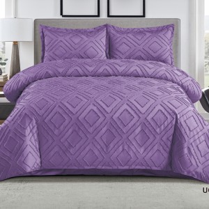 Lenjerie de Pat Premium, Bumbac Finet, Smocuri Brodate, 4 Piese, Nesifonabilă și Durabilă, Geometry, Mov