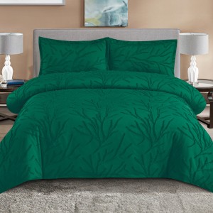 Lenjerie de Pat Premium, Bumbac Finet, Smocuri Brodate, 4 Piese, cu ELASTIC, Nesifonabilă și Durabilă, Tree, Verde Smarald