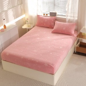 Cearșaf Cocolino cu Elastic „Ploaie de Stele” – Ultra-Moale, Pufos și Călduros, 180x200 cm + 2 Fețe de Pernă 50x70 cm, Roz