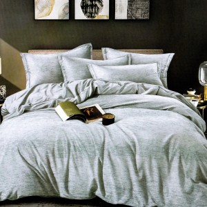 Lenjerie pat dublu, bumbac satinat, cu doua feţe, 4 piese, Gri Albăstrui, Model Clasic