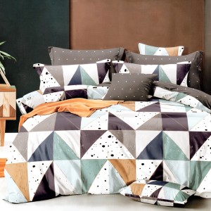 Lenjerie pat dublu, bumbac satinat, cu doua feţe, 4 piese,  Alb, Gri, Verde, Forme Geometrice