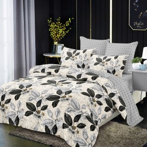 Lenjerie Pat Dublu, FINET, 6 piese, Crem, Gri, Flori