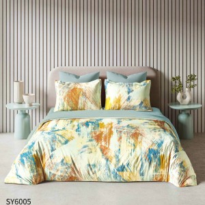 Lenjerie pat dublu,  FINET, Imprimeu Digital, cu ELASTIC, Crem, Gri, Pictura Abstracta