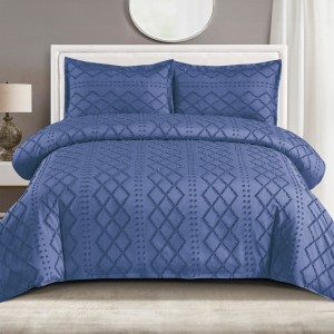 Lenjerie de Pat Premium, Bumbac Finet, Smocuri Brodate, 4 Piese, cu ELASTIC, Nesifonabilă și Durabilă, Elegance, Albastru