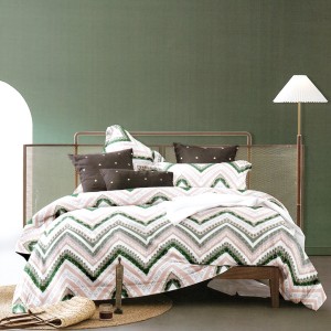 Lenjerie pat dublu, bumbac satinat, cu doua feţe, 4 piese,  Alb, Verde, Roz, Zig-Zag