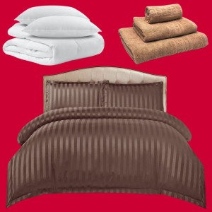 Pachetul Hotel EXPERIENCE: Lenjerie Pat Dublu, 4 piese din Damasc Finetat + Pilota 200x230cm + 2 Perne 50x70cm + 3 Prosoape din Bumbac, AT-026