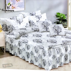 Lenjerie Premium Pat Dublu  FINET, 6 Piese – Volănașe Sofisticate, Fixare Perfectă cu Elastic, Alb, Gri, Model Royal