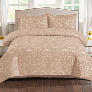 Lenjerie de Pat Premium, Bumbac Finet, Smocuri Brodate, 4 Piese, Nesifonabilă și Durabilă, Royal, Cappuccino