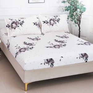 Cearșaf cu Elastic 180x200 cm + 2 Fețe de Pernă 50x70 cm, Alb, Flori