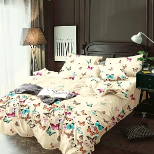 Lenjerie Pat Dublu,  FINET, 6 piese, Crem, fluturi