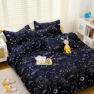 Lenjerie pat dublu, bumbac satinat,  cu elastic, Bleumarin, stelute