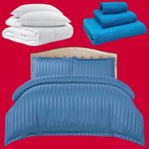 Pachetul Hotel EXPERIENCE: Lenjerie Pat Dublu, 4 piese din Damasc Finetat + Pilota 200x230cm + 2 Perne 50x70cm + 3 Prosoape din Bumbac, AT-125