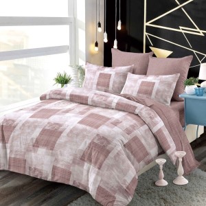 Lenjerie pat dublu,  FINET, cu elastic, 6 piese, Alb, Roz, Orhidee, Patrate