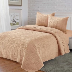 Cuvertură Matlasată, Pat Dublu, 230x250 cm, 3 Piese, Bumbac Satinat Superior, 2 Fețe de Pernă 50x70 cm, Piersica