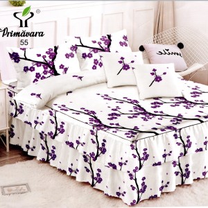 Lenjerie Premium Pat Dublu  FINET, 6 Piese – Volănașe Sofisticate, Fixare Perfectă cu Elastic, Alb, Mov, Flori