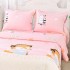 Cuvertură Matlasată din Bumbac Satinat, cu Bordură în Valuri (180x220 cm) + 2 Fețe de Pernă (60x80 cm), Crem cu Roz, Vulpite [2]