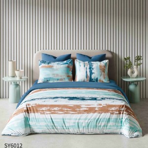 Lenjerie pat dublu,  FINET, Imprimeu Digital, cu ELASTIC, Alb, Maro, Bleu, Dungi