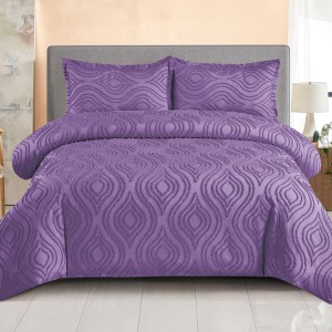 Lenjerie de Pat Premium, Bumbac Finet, Smocuri Brodate, 4 Piese, cu ELASTIC, Nesifonabilă și Durabilă, Eliana, Mov