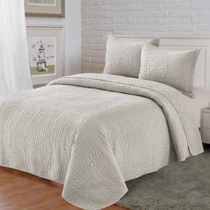 Cuvertură Matlasată, Pat Dublu, 230x250 cm, 3 Piese, Bumbac Satinat Superior, 2 Fețe de Pernă 50x70 cm, Gri