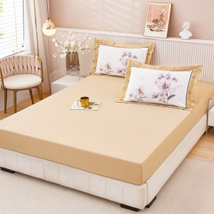 Cearsaf cu elastic, FINET, 160x200cm, UNI + 2 fete de perne 50x70cm, cu Model Floral, Bej