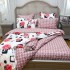 Lenjerie Pat Dublu,  FINET, 6 piese, Alb, Roz, Negru, Flori, Patratele [8]