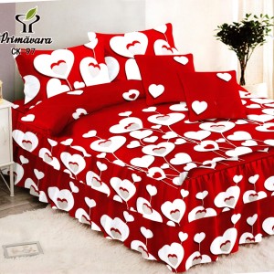 Lenjerie Premium Pat Dublu  FINET, 6 Piese – Volănașe Sofisticate, Fixare Perfectă cu Elastic, Roșu, Alb, Inimioare