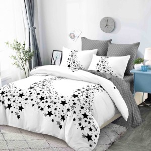 Lenjerie pat dublu,  FINET, cu elastic, 6 piese, Gri, Frunze