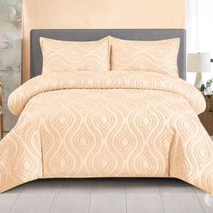 Lenjerie de Pat Premium, Bumbac Finet, Smocuri Brodate, 4 Piese, cu ELASTIC, Nesifonabilă și Durabilă, Eliana, Bej