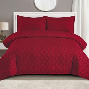 Lenjerie de Pat Premium, Bumbac Finet, Smocuri Brodate, 4 Piese, cu ELASTIC, Nesifonabilă și Durabilă, Elegance, Rosu