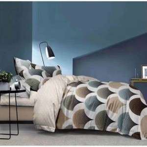 Lenjerie pat dublu, bumbac satinat, cu doua feţe, 4 piese,  Bej, Crem, Bleu, Gri, model clasic